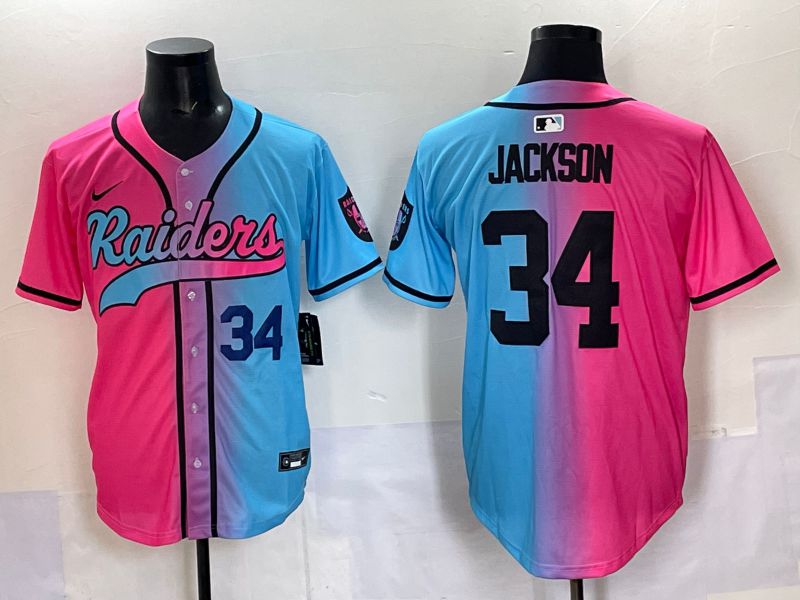 Men 2025 Oakland Raiders #34 Jackson Blue pink Nike Limited NFL Jersey 002